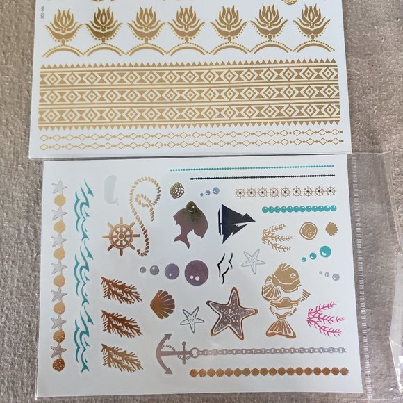 3 sheets Golden Silver Temporary Tattoo - Picture 3 of 13